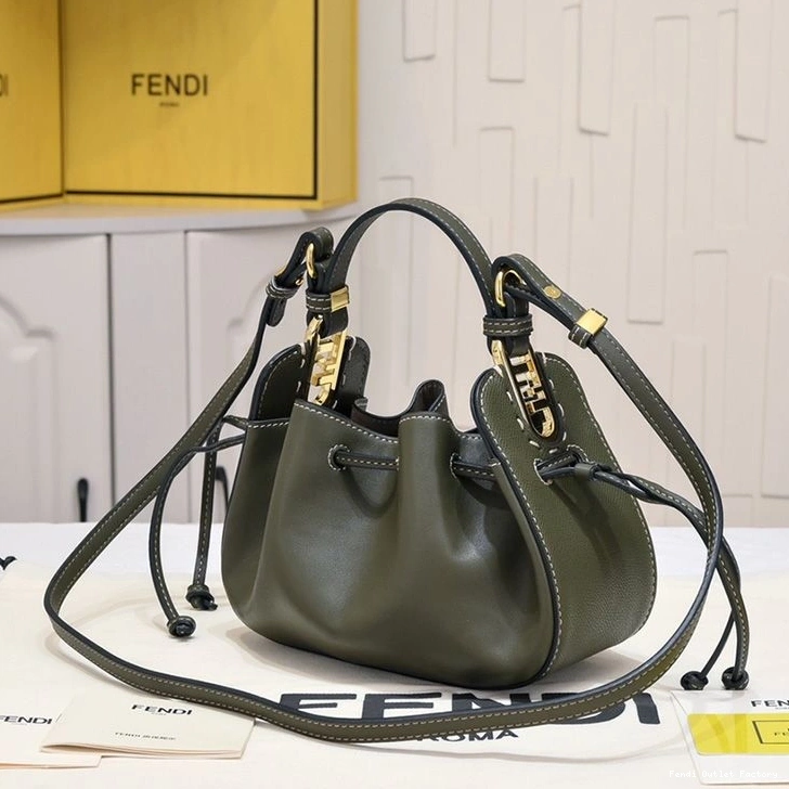 Cheap HOT Mini Fendi Bag Pomodorino Calf Leather Green In Bucket 0820